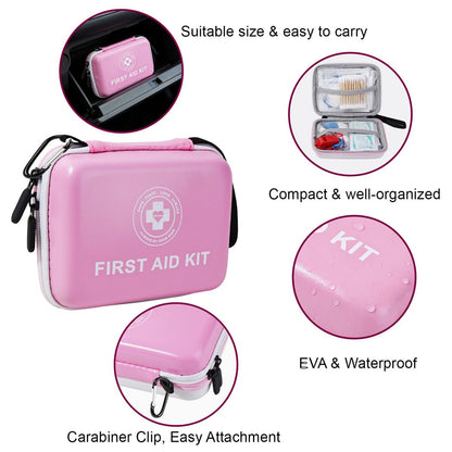 Kleines Erste-Hilfe-Set – 165-teiliges Notfallset mit Hartschale und leuchtender Außenbeschichtung, für Zuhause, Auto, Reisen, Wandern & Outdoor (Pink/Weiß)