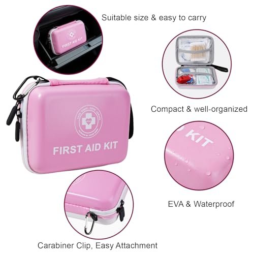 Kleines Erste-Hilfe-Set – 165-teiliges Notfallset mit Hartschale und leuchtender Außenbeschichtung, für Zuhause, Auto, Reisen, Wandern & Outdoor (Pink/Weiß)