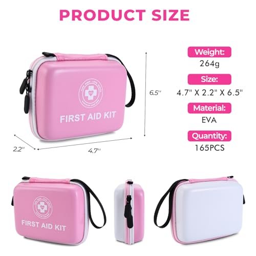 Kleines Erste-Hilfe-Set – 165-teiliges Notfallset mit Hartschale und leuchtender Außenbeschichtung, für Zuhause, Auto, Reisen, Wandern & Outdoor (Pink/Weiß)