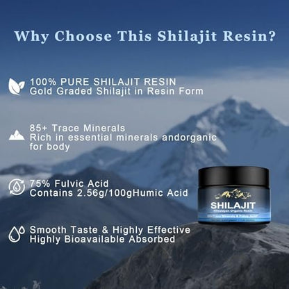 Himalayan Shilajit Bio-Resin – 600 mg reines Naturharz mit 85+ Spurenelementen & Fulvinsäure, Energie & Immunsystem, 30 g
