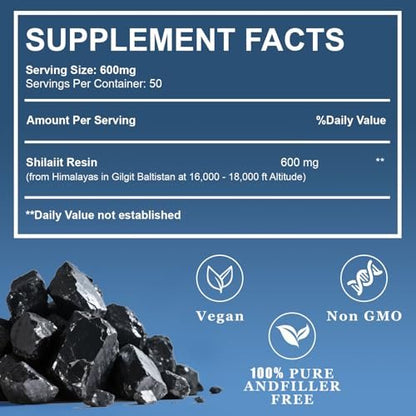 Himalayan Shilajit Bio-Resin – 600 mg reines Naturharz mit 85+ Spurenelementen & Fulvinsäure, Energie & Immunsystem, 30 g