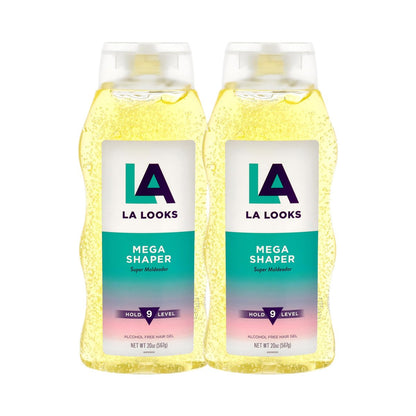 L.A. Looks Mega Shaper Haargel - Mega Level 9 Halt - Haargel für Frauen - Hält den ganzen Tag - Klebt nicht, alkoholfrei, keine Flockenbildung - 2er-Pack (2 x 237 ml)