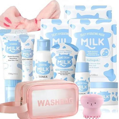 Vienflona Milk Hautpflegeset für Kinder & Teens – 12-in-1 Feuchtigkeitsspendende & Sanfte Milch-Hautpflege für Mädchen 10-12, Hautpflegeset für Mädchen 8-12, Geburtstagsgeschenke, Gesichtspflegeset, Muttertagsgeschenk, Lehrergeschenk