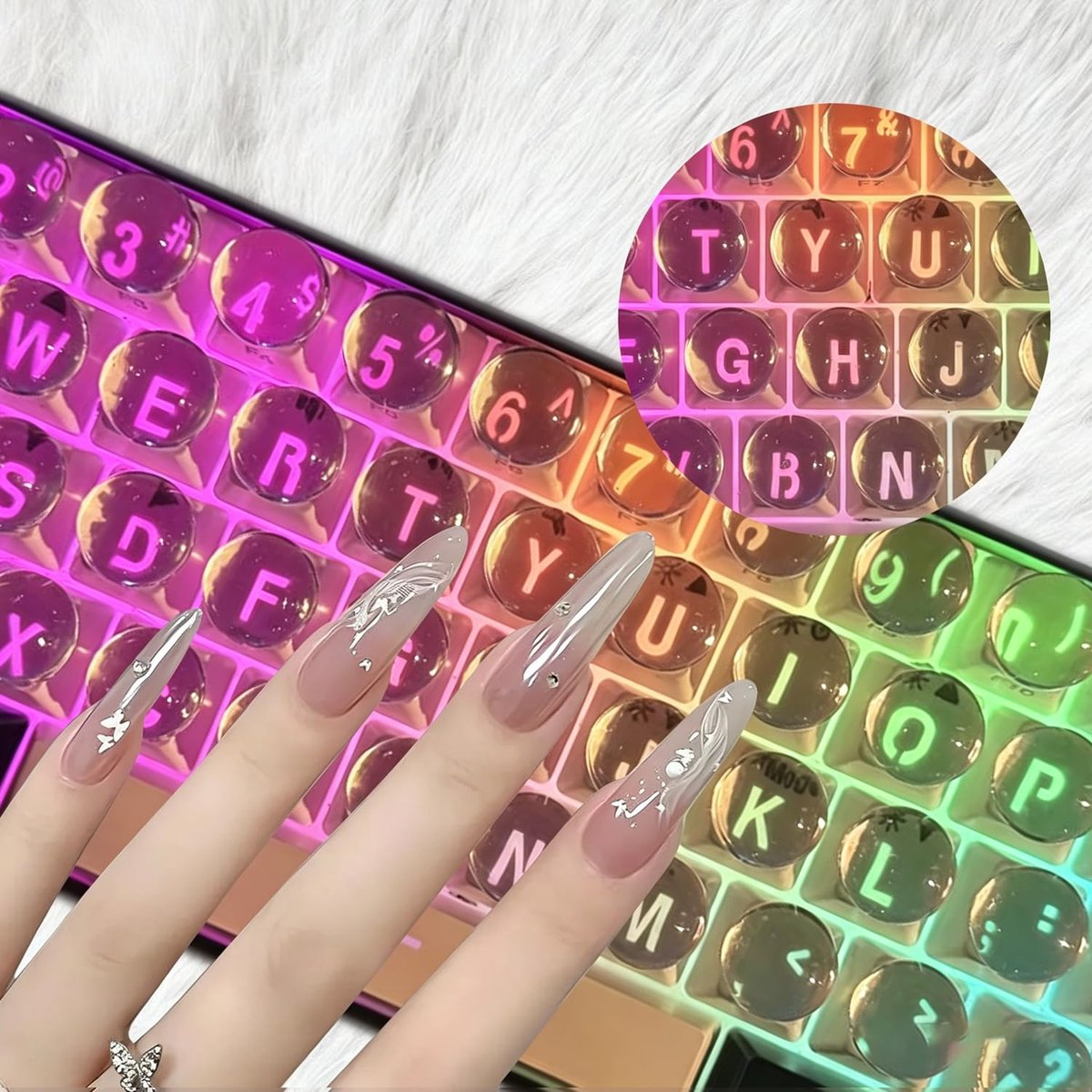 Tastatur-Noppen für lange Nägel, 120 Stk. erhöhte Tastaturaufkleber für Frauen, klare Glas-Tastaturabdeckungen mit Pinzette und Kleber, ideal zum Tippen, Spielen & Nageldesign