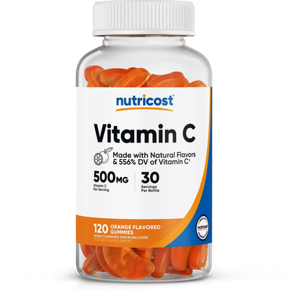 Nutricost Vitamin C Gummis (500 mg) 120 Stück – Mit natürlichen Aromen, vegan, glutenfrei, 30 Portionen