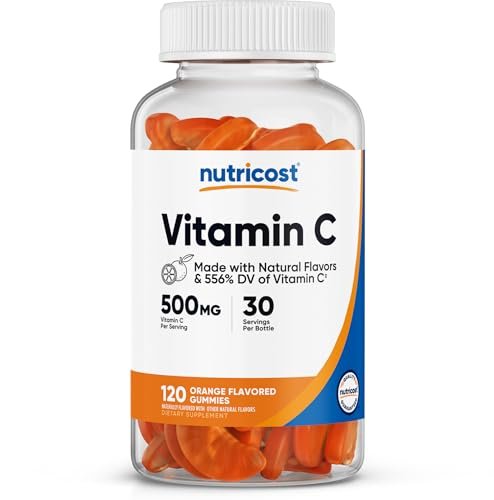 Nutricost Vitamin C Gummis (500 mg) 120 Stück – Mit natürlichen Aromen, vegan, glutenfrei, 30 Portionen