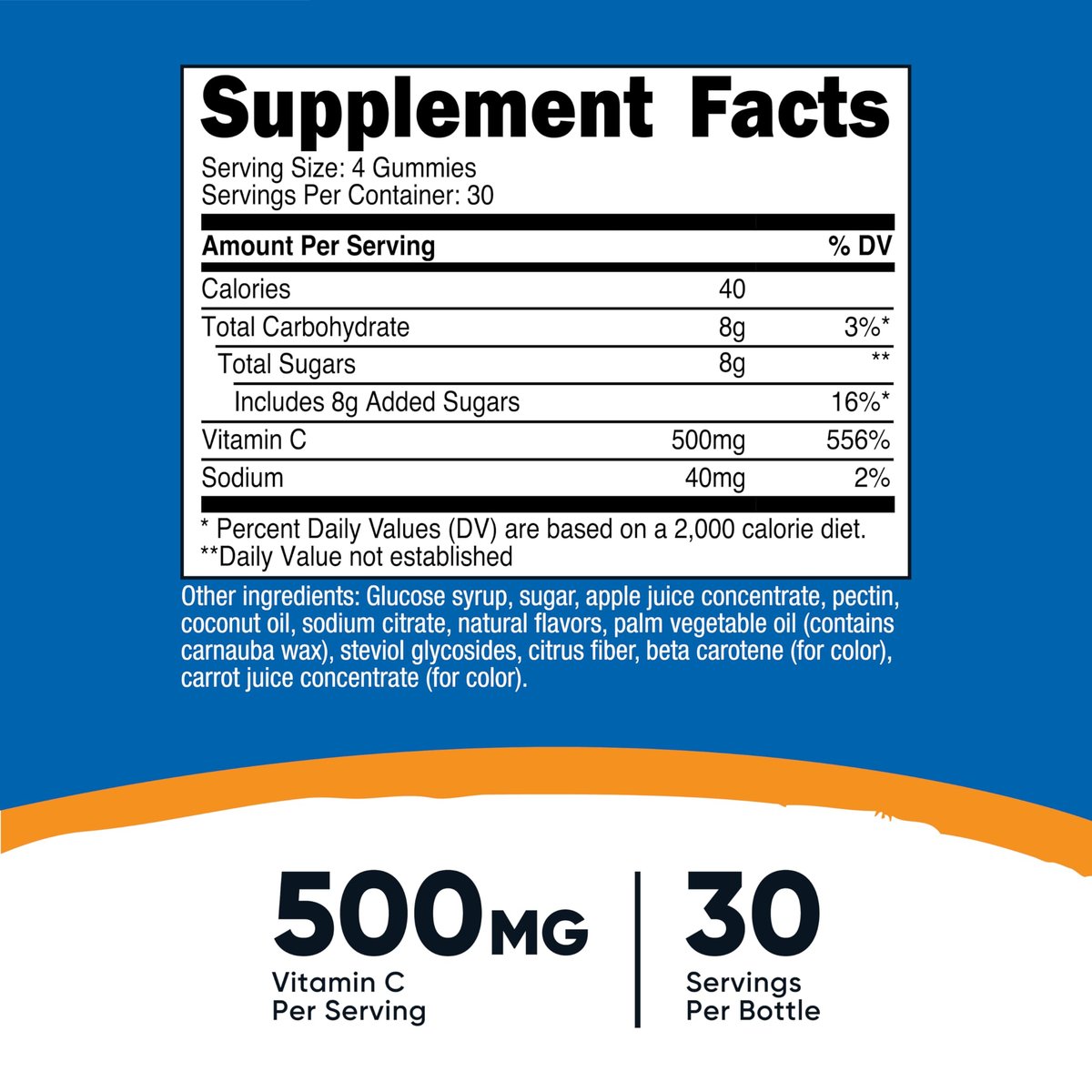Nutricost Vitamin C Gummis (500 mg) 120 Stück – Mit natürlichen Aromen, vegan, glutenfrei, 30 Portionen