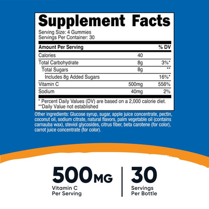Nutricost Vitamin C Gummis (500 mg) 120 Stück – Mit natürlichen Aromen, vegan, glutenfrei, 30 Portionen