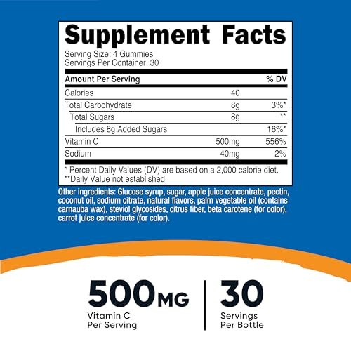 Nutricost Vitamin C Gummis (500 mg) 120 Stück – Mit natürlichen Aromen, vegan, glutenfrei, 30 Portionen