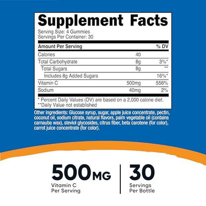 Nutricost Vitamin C Gummis (500 mg) 120 Stück – Mit natürlichen Aromen, vegan, glutenfrei, 30 Portionen