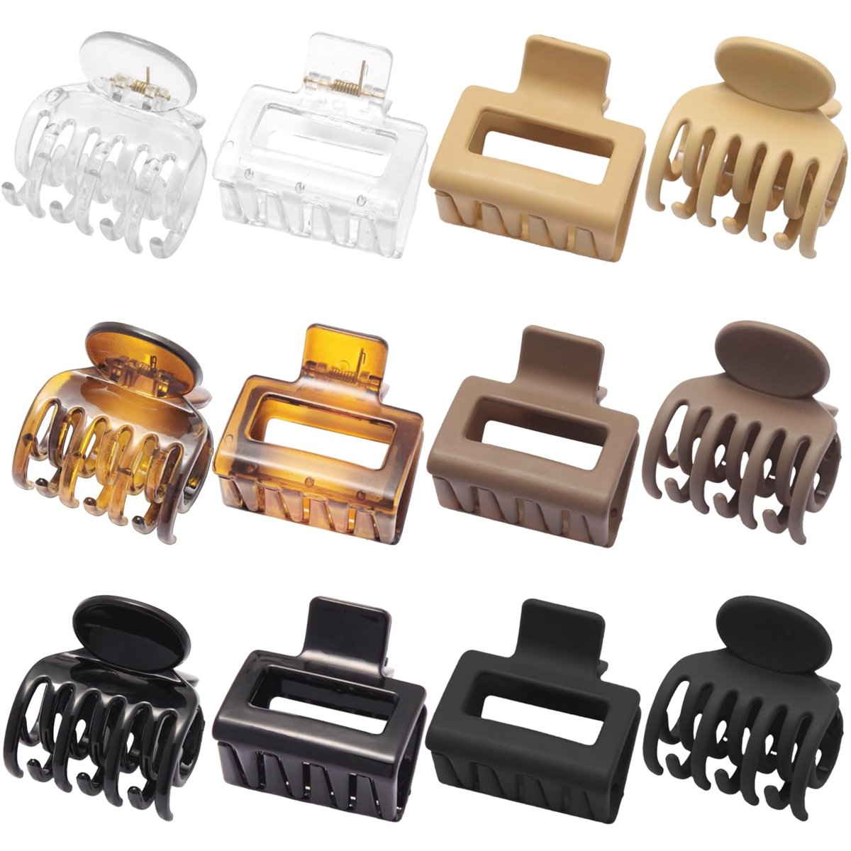 SUTHIA Haarclips für Frauen und Mädchen, 12er-Pack, 5 cm kleine Krallenclips für dünnes, feines, kurzes, mittellanges, lockiges und dickes Haar, rutschfest, rechteckig und doppelte Zahnreihen, klassische und neutrale Haaraccessoires