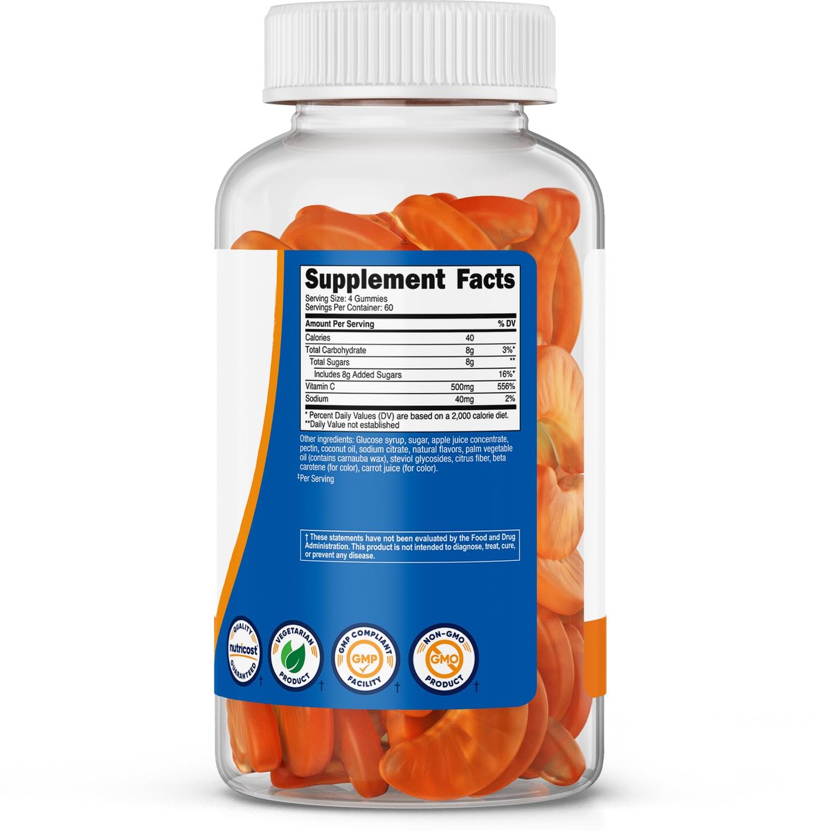Nutricost Vitamin C Gummis (500 mg) 240 Gummis - Mit natürlichen Aromen & 556% des Tagesbedarfs an Vitamin C, Vegan, GMO-frei, Glutenfrei, 60 Portionen