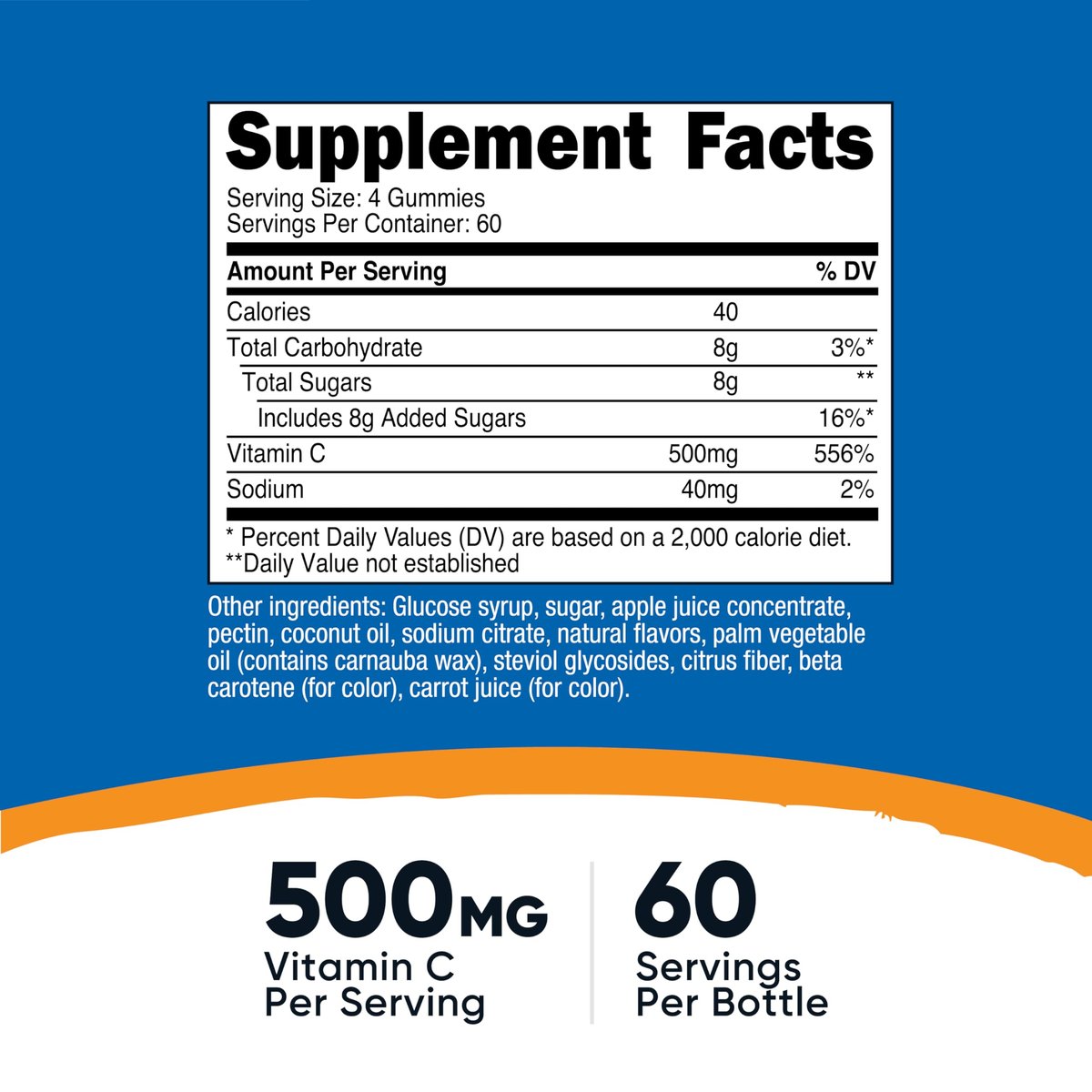 Nutricost Vitamin C Gummis (500 mg) 240 Gummis - Mit natürlichen Aromen & 556% des Tagesbedarfs an Vitamin C, Vegan, GMO-frei, Glutenfrei, 60 Portionen