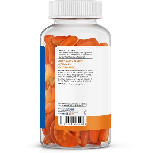 Nutricost Vitamin C Gummis (500 mg) 240 Gummis - Mit natürlichen Aromen & 556% des Tagesbedarfs an Vitamin C, Vegan, GMO-frei, Glutenfrei, 60 Portionen