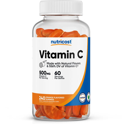 Nutricost Vitamin C Gummis (500 mg) 240 Gummis - Mit natürlichen Aromen & 556% des Tagesbedarfs an Vitamin C, Vegan, GMO-frei, Glutenfrei, 60 Portionen