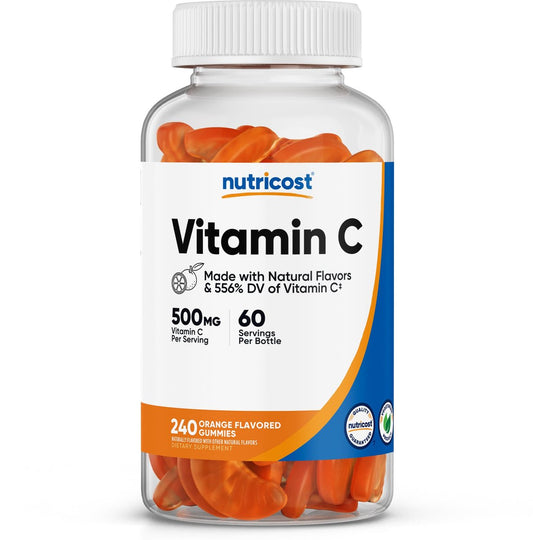 Nutricost Vitamin C Gummis (500 mg) 240 Gummis - Mit natürlichen Aromen & 556% des Tagesbedarfs an Vitamin C, Vegan, GMO-frei, Glutenfrei, 60 Portionen