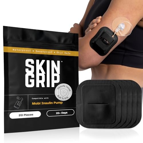 Skin Grip Tandem Mobi Klebepflaster mit Tasche und Aussparung – 5er Pack – Wasserdicht & Schweißfest, Ersatz für Originalpflaster, Hält 6+ Tage, Hautfreundlich (Schwarz)