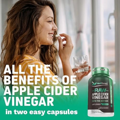 Herbtonics Roher Apfelessig Kapseln 1500 mg mit der Mutter | Ungefilterte ACV Pillen gegen Blähungen, Verdauung, Stoffwechsel & Gewichtsunterstützung | 60 vegane Kapseln (1 Monatsvorrat)