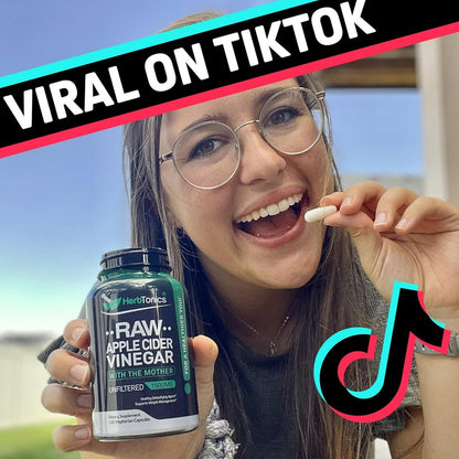 Herbtonics Roher Apfelessig Kapseln 1500 mg mit der Mutter | Ungefilterte ACV Pillen gegen Blähungen, Verdauung, Stoffwechsel & Gewichtsunterstützung | 60 vegane Kapseln (1 Monatsvorrat)
