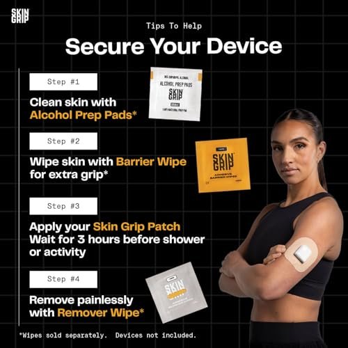 Skin Grip Tandem Mobi Klebepflaster mit Tasche und Aussparung – 5er Pack – Wasserdicht & Schweißfest, Ersatz für Originalpflaster, Hält 6+ Tage, Hautfreundlich (Schwarz)