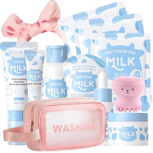 12-teiliges Milch-Hautpflegeset für Kinder & Teenager – 12-in-1 feuchtigkeitsspendende Milch-Hautpflege für Mädchen 10-12, Hautpflege für Kinder ab 8-12, Geburtstagsgeschenk für Mädchen, Gesichtspflegeset, Geschenk zum Lehrer- und Muttertag