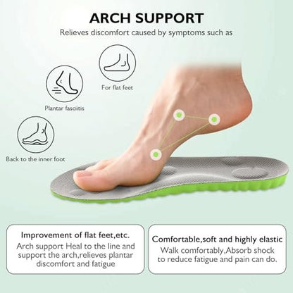 Pickleball Einlegesohlen, 4D Memory Foam Fußgewölbe-Stützeinlagen, Stoßdämpfend, Anti-Rutsch-Massage-Unterstützung, Atmungsaktiv für Walking & Sport (Grün, Herren 8-9/Damen 9.5-10)