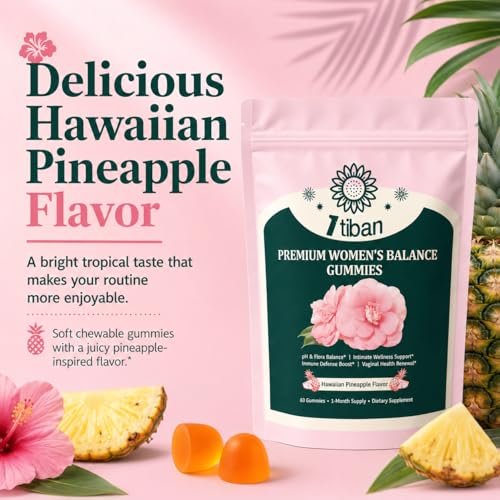 Itiban Ananas-Gummis für Frauen pH-Gleichgewicht, Weibliche Probiotika für Vaginalgesundheit, Immununterstützung, Vegan, Glutenfrei, Hawaiianische Ananas 60 Gummis 30 Portionen
