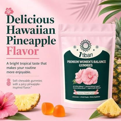 Itiban Ananas-Gummis für Frauen pH-Gleichgewicht, Weibliche Probiotika für Vaginalgesundheit, Immununterstützung, Vegan, Glutenfrei, Hawaiianische Ananas 60 Gummis 30 Portionen
