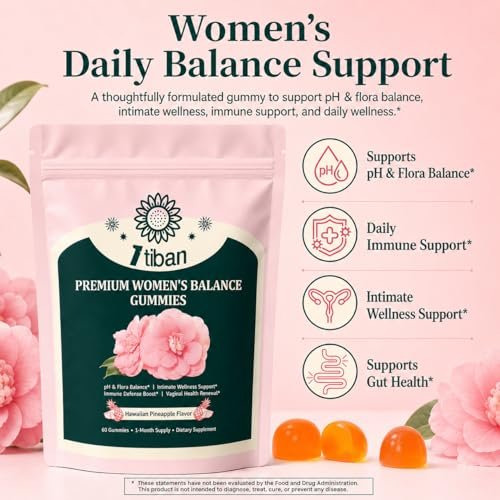 Itiban Ananas-Gummis für Frauen pH-Gleichgewicht, Weibliche Probiotika für Vaginalgesundheit, Immununterstützung, Vegan, Glutenfrei, Hawaiianische Ananas 60 Gummis 30 Portionen