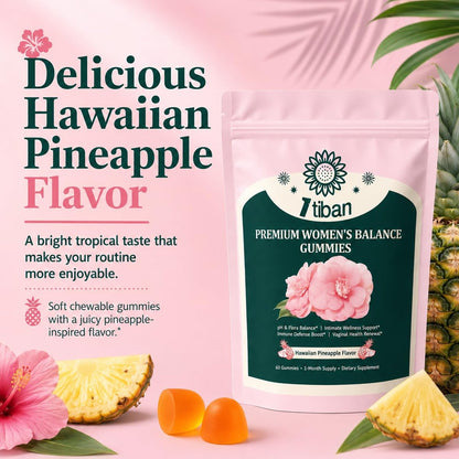 Itiban Ananas-Gummis für Frauen pH-Gleichgewicht, Weibliche Probiotika für Vaginalgesundheit, Immununterstützung, Vegan, Glutenfrei, Hawaiianische Ananas 60 Gummis 30 Portionen