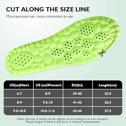 Pickleball Einlegesohlen, 4D Memory Foam Fußgewölbeunterstützung, Stoßdämpfend, Anti-Rutsch-Massageunterstützung, Atmungsaktiv für Walking & Sport (Grün, Herren 6-7/Damen 8-9)