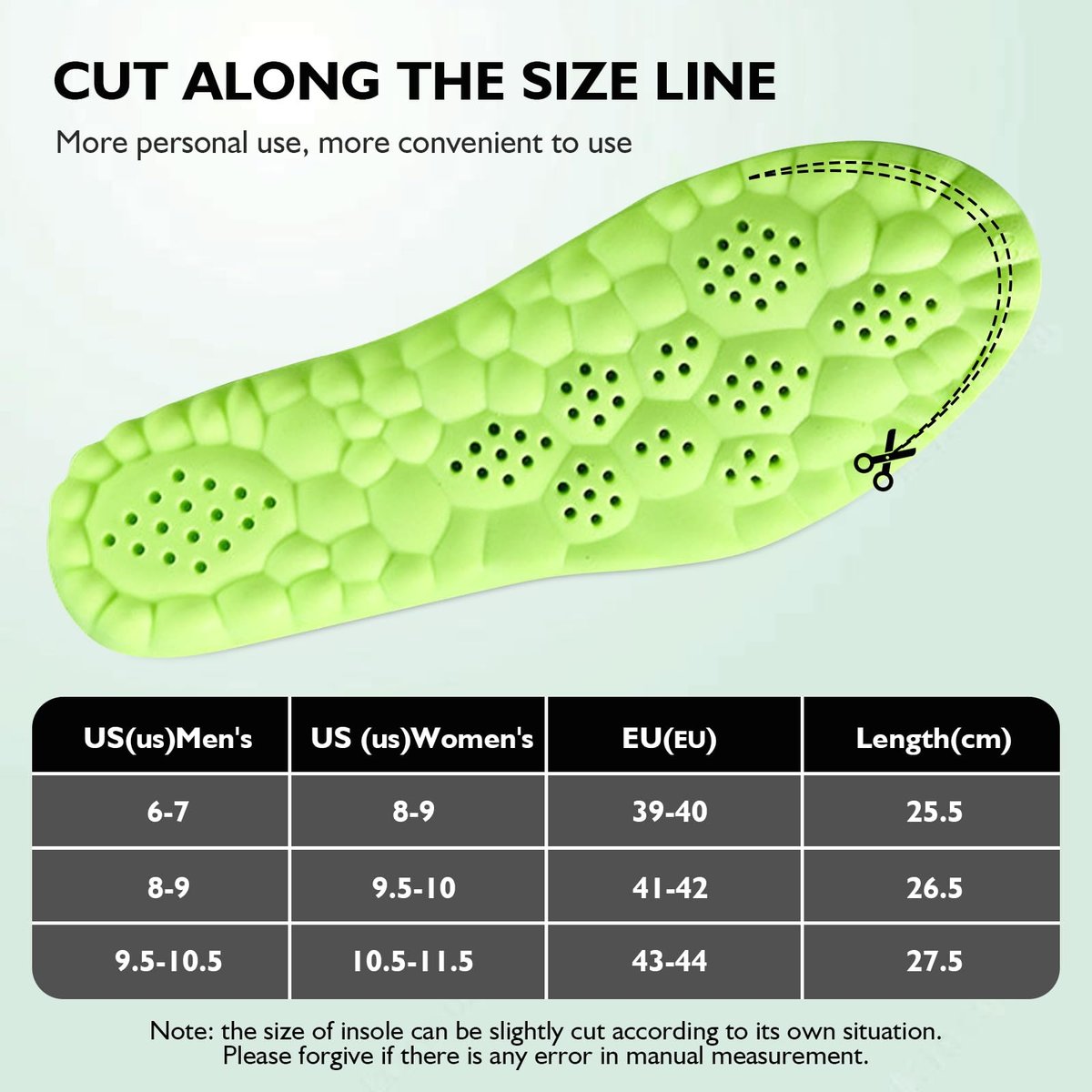 Pickleball Einlegesohlen, 4D Memory Foam Fußgewölbeunterstützung, Stoßdämpfend, Anti-Rutsch-Massageunterstützung, Atmungsaktiv für Walking & Sport (Grün, Herren 6-7/Damen 8-9)