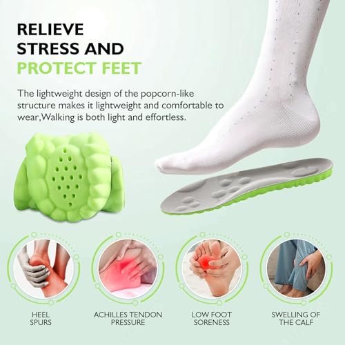 Pickleball Einlegesohlen, 4D Memory Foam Fußgewölbe-Stützeinlagen, Stoßdämpfend, Anti-Rutsch-Massage-Unterstützung, Atmungsaktiv für Walking & Sport (Grün, Herren 8-9/Damen 9.5-10)