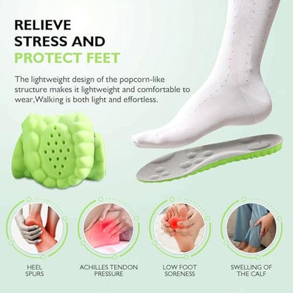 Pickleball Einlegesohlen, 4D Memory Foam Fußgewölbe-Stützeinlagen, Stoßdämpfend, Anti-Rutsch-Massage-Unterstützung, Atmungsaktiv für Walking & Sport (Grün, Herren 8-9/Damen 9.5-10)