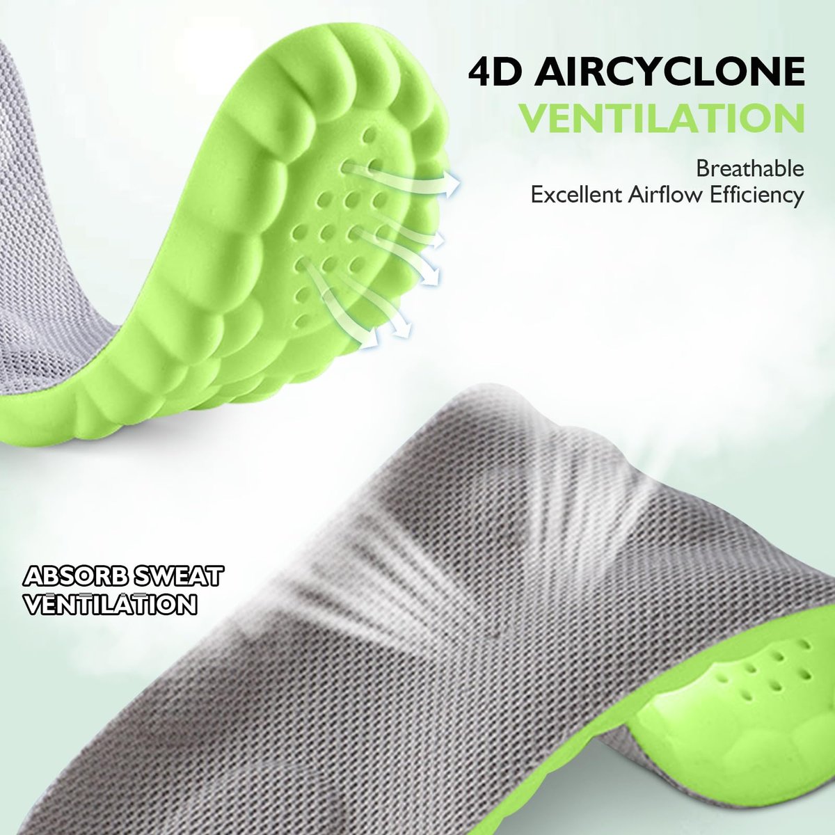 Pickleball Einlegesohlen, 4D Memory Foam Fußgewölbeunterstützung, Stoßdämpfend, Anti-Rutsch-Massageunterstützung, Atmungsaktiv für Walking & Sport (Grün, Herren 6-7/Damen 8-9)