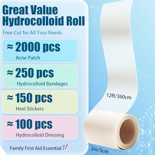 Hydrokolloid-Wundauflagen zur Wundversorgung, medizinische Hydrokolloid-Rolle mit Selbstklebung, ultra-absorbierend, flexibel & wasserdicht, zuschneidbar für Erste-Hilfe-Set (5 cm x 3,6 m)