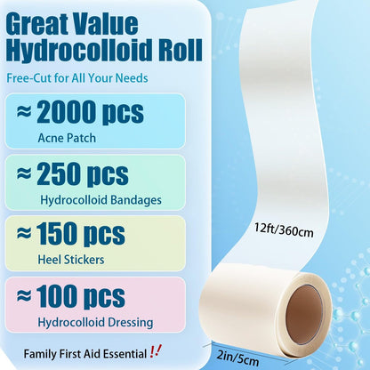 Hydrokolloid-Wundauflagen zur Wundversorgung, medizinische Hydrokolloid-Rolle mit Selbstklebung, ultra-absorbierend, flexibel & wasserdicht, zuschneidbar für Erste-Hilfe-Set (5 cm x 3,6 m)