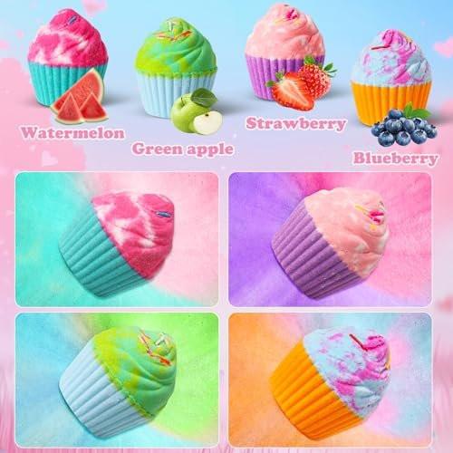 Badebomben für Kinder mit Überraschungs-Schmuck im Inneren – 8 Cupcake-Badebomben Geschenkset für Mädchen, Teenager, Ostergeschenk, Geburtstagsgeschenk, handgefertigte Fizz-Bubble-Spa-Badekugeln für Mädchen