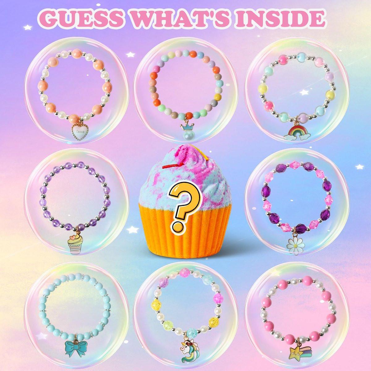 Badebomben für Kinder mit Überraschungs-Schmuck im Inneren – 8 Cupcake-Badebomben Geschenkset für Mädchen, Teenager, Ostergeschenk, Geburtstagsgeschenk, handgefertigte Fizz-Bubble-Spa-Badekugeln für Mädchen