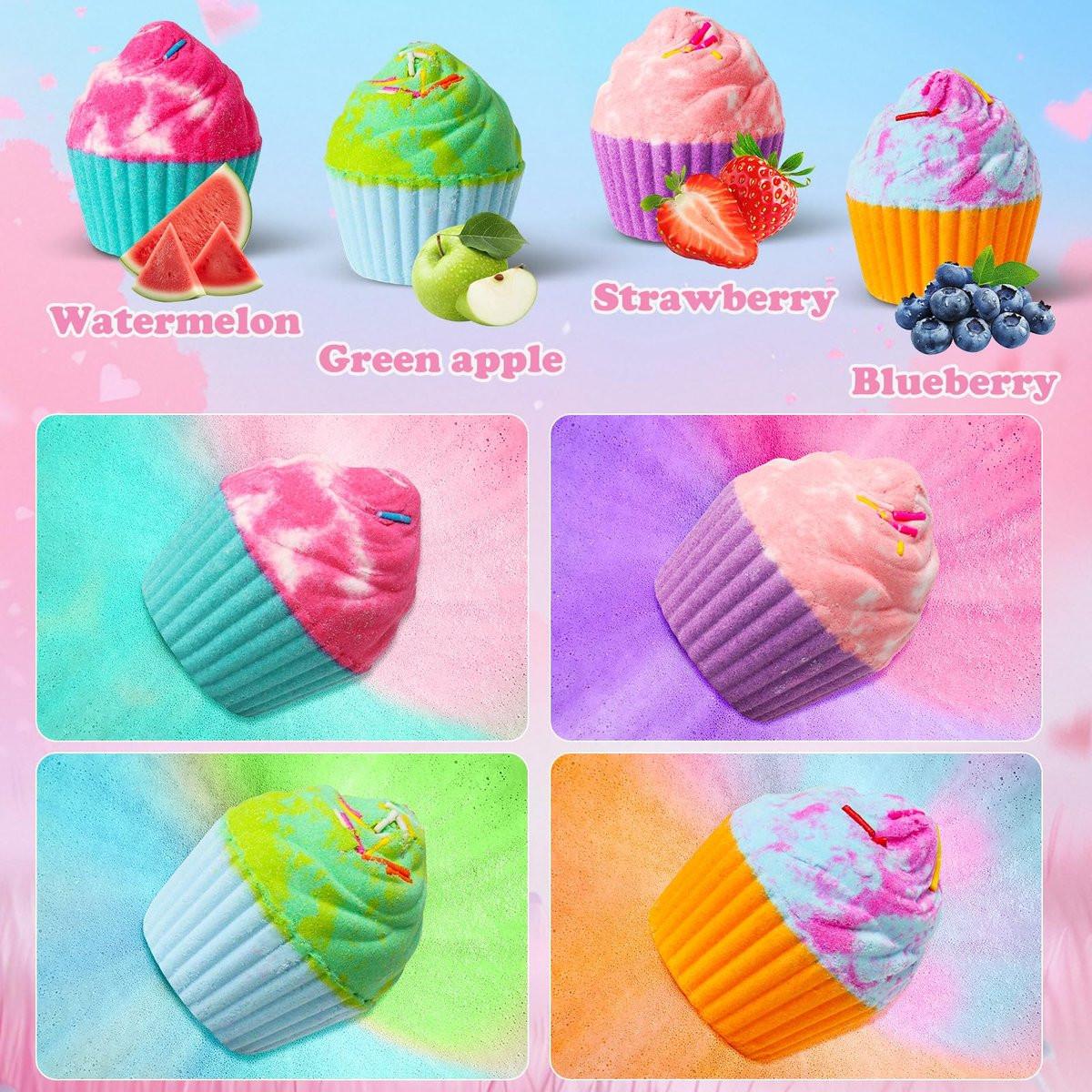 Badebomben für Kinder mit Überraschungs-Schmuck im Inneren – 8 Cupcake-Badebomben Geschenkset für Mädchen, Teenager, Ostergeschenk, Geburtstagsgeschenk, handgefertigte Fizz-Bubble-Spa-Badekugeln für Mädchen
