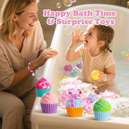 Badebomben für Kinder mit Überraschungs-Schmuck im Inneren – 8 Cupcake-Badebomben Geschenkset für Mädchen, Teenager, Ostergeschenk, Geburtstagsgeschenk, handgefertigte Fizz-Bubble-Spa-Badekugeln für Mädchen