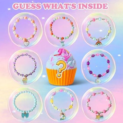Badebomben für Kinder mit Überraschungs-Schmuck im Inneren – 8 Cupcake-Badebomben Geschenkset für Mädchen, Teenager, Ostergeschenk, Geburtstagsgeschenk, handgefertigte Fizz-Bubble-Spa-Badekugeln für Mädchen