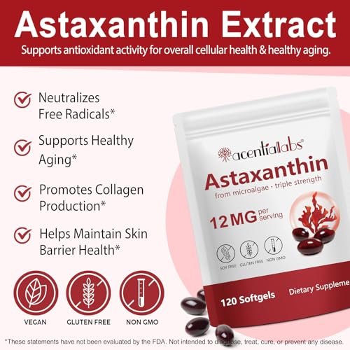 ZUZOKKAHA Astaxanthin Kapseln 12 mg - 120 Softgels | Hochwertiges natürliches Antioxidans aus Mikroalgen | Unterstützt Augen, Haut, Gehirn, Gelenke, Herz & Immunsystem | Non-GMO, Glutenfrei