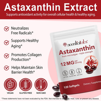 ZUZOKKAHA Astaxanthin Kapseln 12 mg - 120 Softgels | Hochwertiges natürliches Antioxidans aus Mikroalgen | Unterstützt Augen, Haut, Gehirn, Gelenke, Herz & Immunsystem | Non-GMO, Glutenfrei