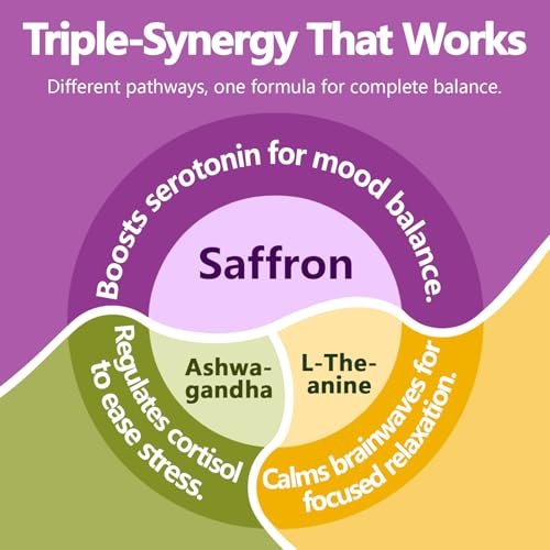 HyberVive Saffron-Komplex mit Ashwagandha & L-Theanin – 368,5 mg – Stimmungsbalance, Stressabbau & geistige Klarheit – Cortisol-Unterstützung für Frauen & Männer, hergestellt in den USA, 90 vegane Kapseln