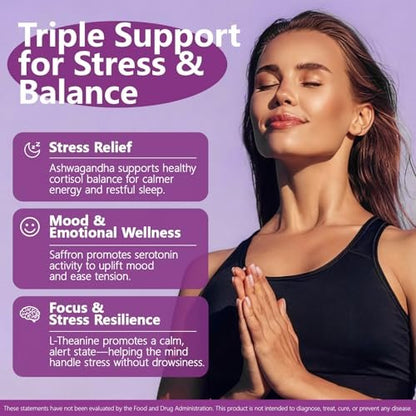 HyberVive Saffron-Komplex mit Ashwagandha & L-Theanin – 368,5 mg – Stimmungsbalance, Stressabbau & geistige Klarheit – Cortisol-Unterstützung für Frauen & Männer, hergestellt in den USA, 90 vegane Kapseln