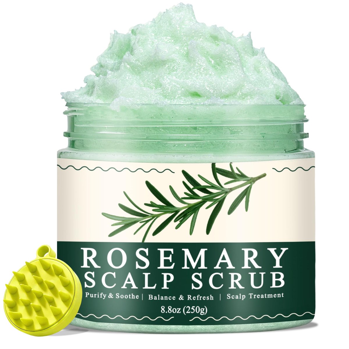 Criszenv Scalp Scrub mit Rosmarin & Minze – Kopfhautpeeling gegen juckende Kopfhaut, Schuppen und Ablagerungen – Klärendes Peeling-Shampoo mit Kopfhautmassagegerät für Detox und Pflege (250 ml)
