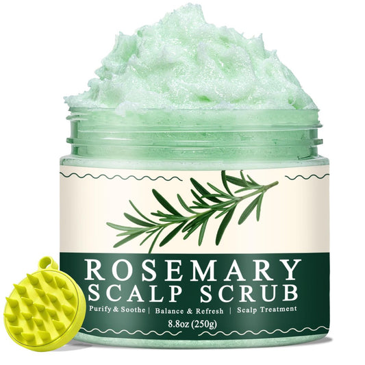Criszenv Scalp Scrub mit Rosmarin & Minze – Kopfhautpeeling gegen juckende Kopfhaut, Schuppen und Ablagerungen – Klärendes Peeling-Shampoo mit Kopfhautmassagegerät für Detox und Pflege (250 ml)