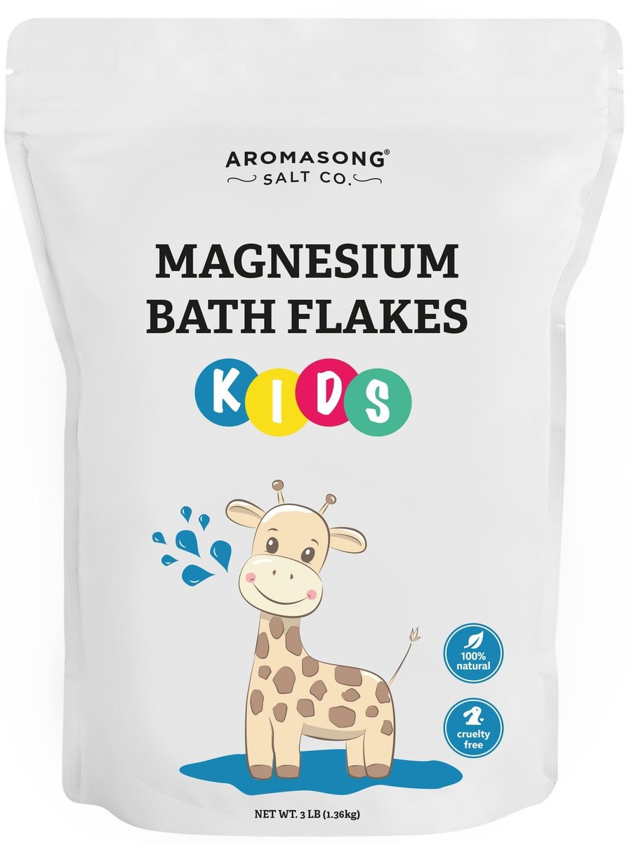 Aromasong Magnesium Flakes fürs Kinderbad – 1,36 kg nachfüllbarer Beutel | Reine Totes Meer Badesalzflocken für Kinder, Kleinkinder & Babys | Sanfte beruhigende Alternative zu Bittersalz | Beruhigendes Entspannungsbad vor dem Schlafengehen