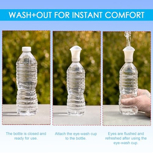 WASH+OUT Tragbarer Augenspülbecher – Notfall-Augenspülung für schnelle Irritation – Passend für die meisten Wasserflaschen – Kompakte Erste-Hilfe-Augenspüllösung – 5er-Pack